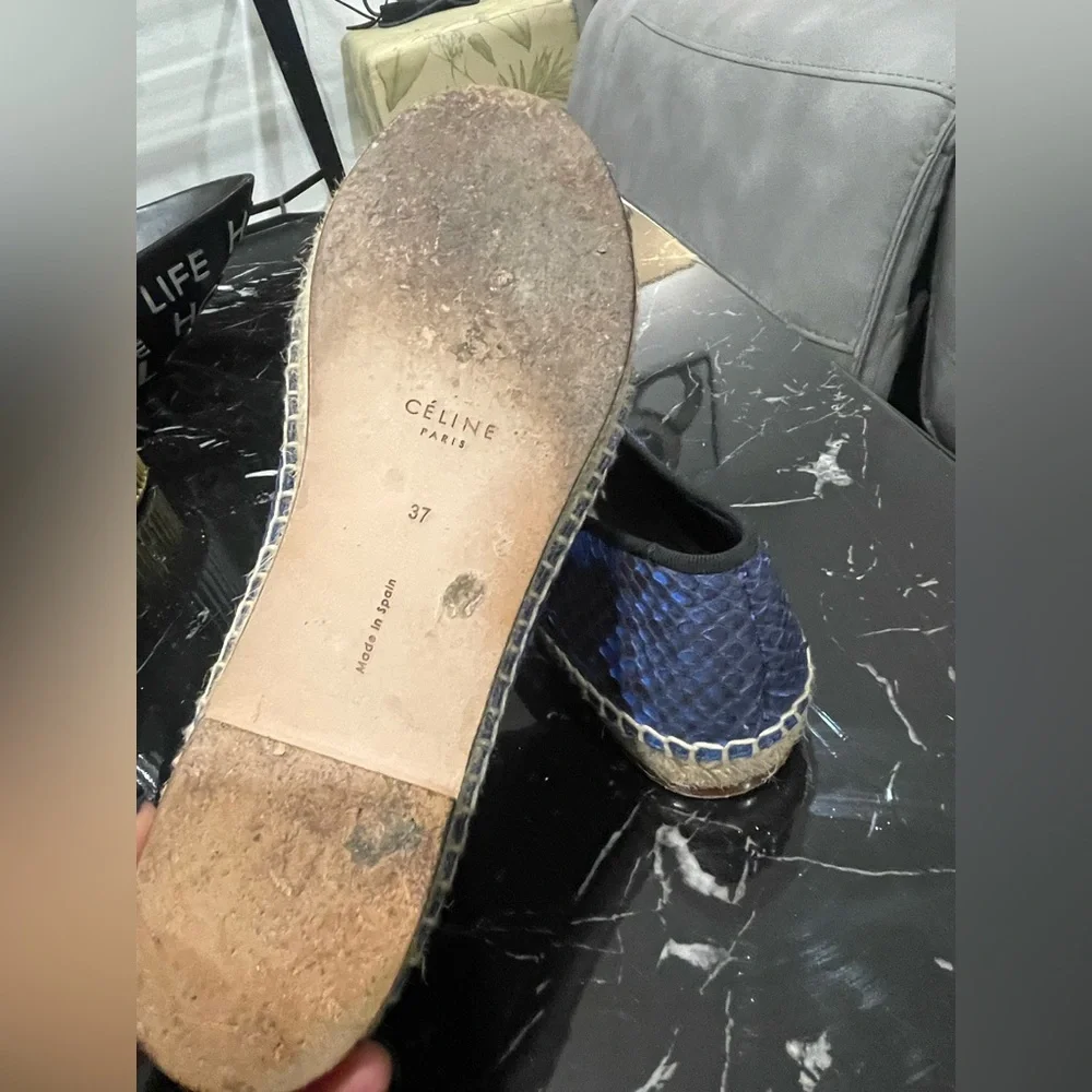 Celine Blue & Black Snake-Print Slip-On Espadrilles - Picture 8 of 9